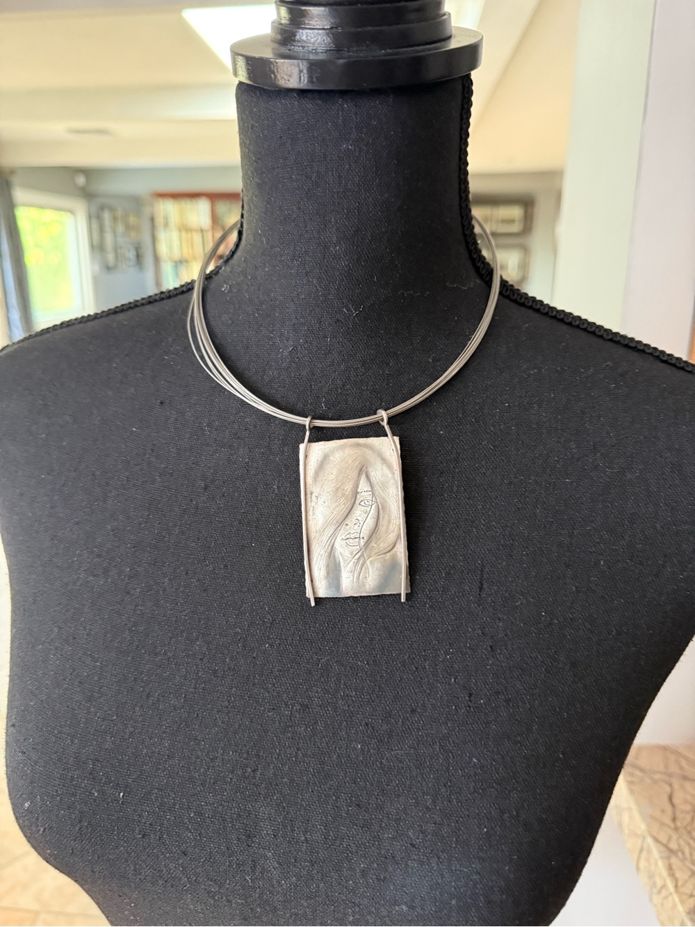 Sterling Silver Rectangular Pendant Necklace - Silver artist made! Unique!